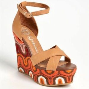 Worn once Jeffrey Campbell Bradshaw 2 Wedges in orange / tan / pink